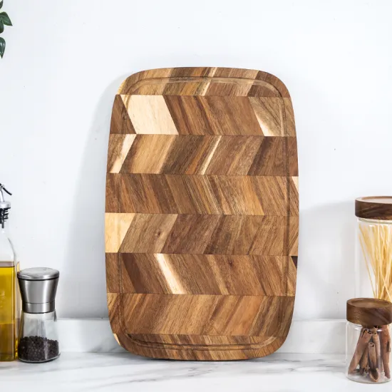 Rectangular Acacia Wood Butcher Block Chopping Board with End Grain Construction and Juice Groove