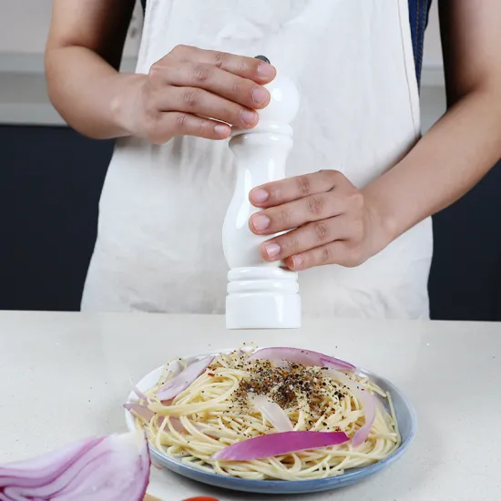 8 Inch Rubber Wood Salt and Pepper Grinders: Reusable, Adjustable Coarseness Design