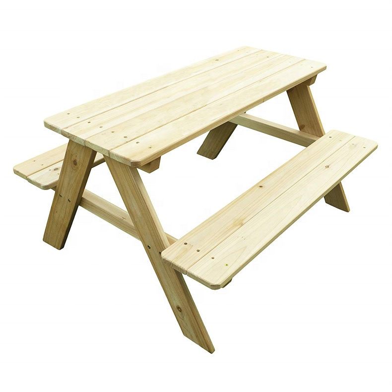 आउटडोर गार्डन प्राकृतिक बच्चों की लकड़ी पिकनिक टेबल