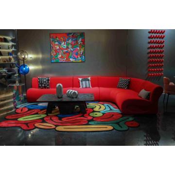 Sofá seccional rojo vibrante con diseño moderno