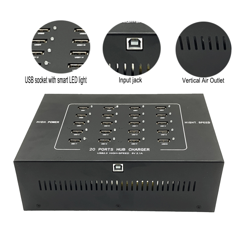 20 Port USB Hub met slim LED -licht