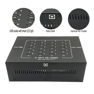 20 port USB hub with smart LED light