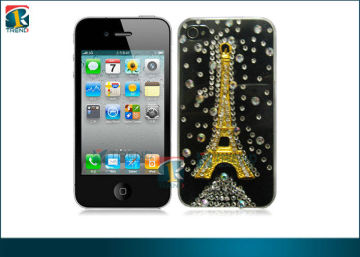 Oem High-quality Hard Plastic Eiffel Tower Diamond Case With Stones For Iphone 4 / 4s