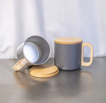 Stainless Steel Mug with Wooden Handle and Lid
