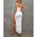 Women's Satin Spaghetti Straps Backless Ruched Bodycon Dress