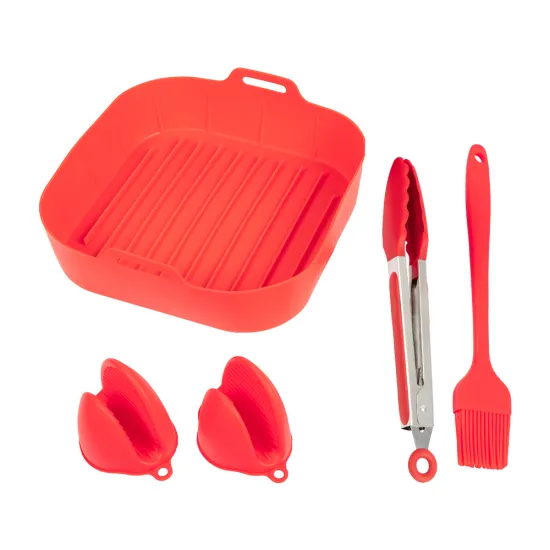 Reusable Silicone Baking Pan and Air Fryer Square Liners - Red