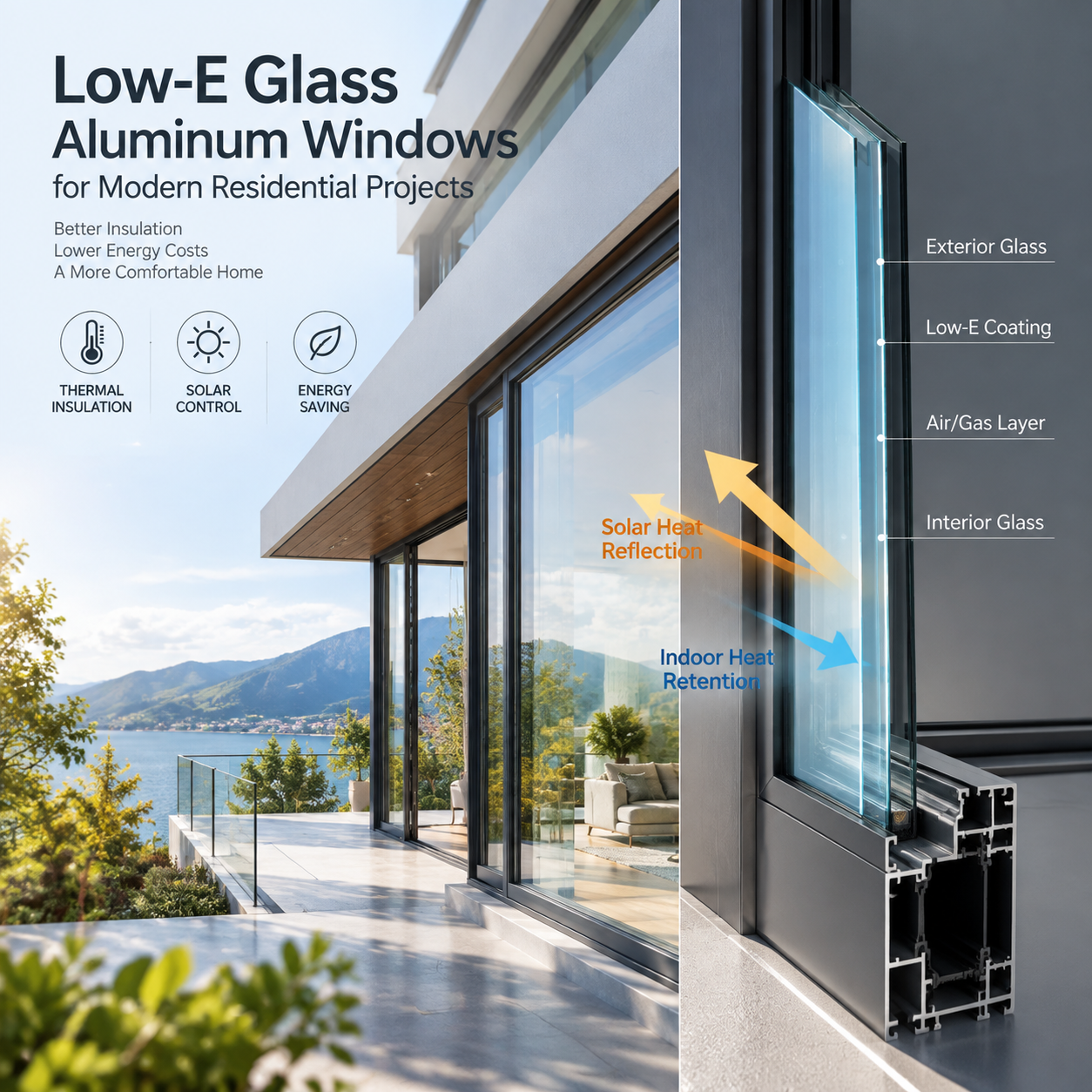 Ventanas de aluminio con vidrio de baja emisividad en un moderno proyecto residencial