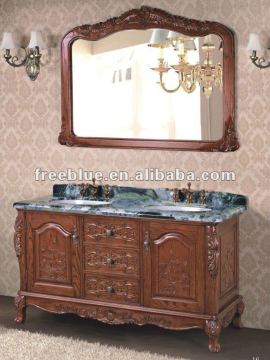 Red Oak wood bathroom furniture with double natural marble