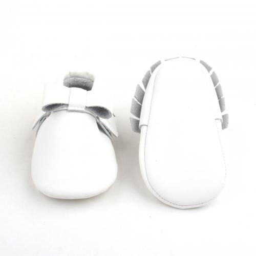 Sweet White Leather Baby Bow-Knoten Mit Quasten Mokassins