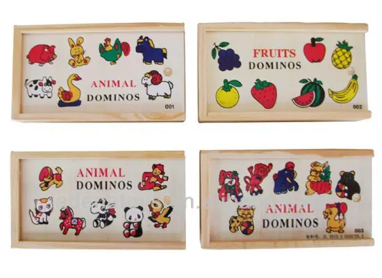 Wooden kids educational DIY Toys 4sets Dominoes with box