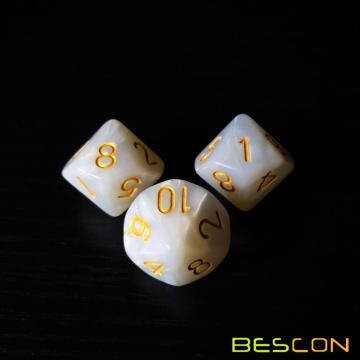 Bescon Polyhedral 10 Sides Dice with Number 1-10, Marble White 10 Sided Dice, 10 Sides Cube 1-10 Pearl White