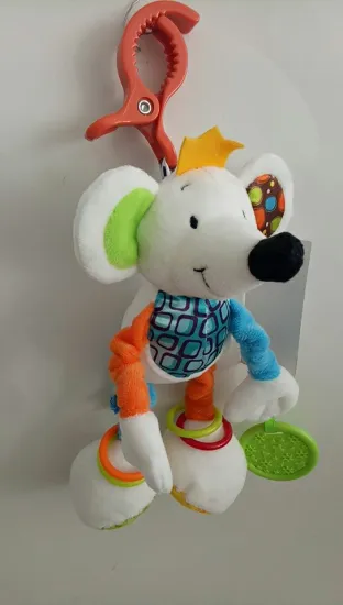 Mouse Plush Toy with Teether and Hanging Clamp