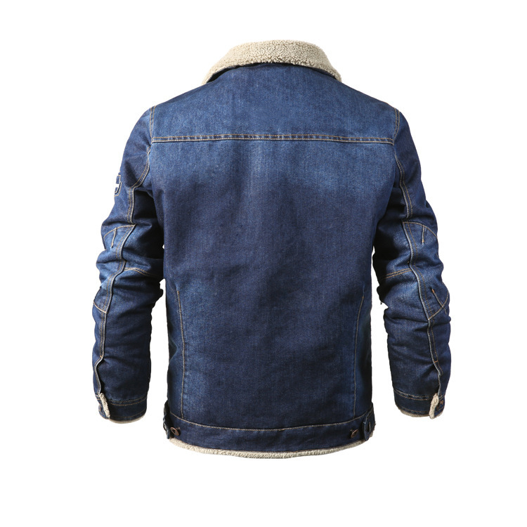 Men S Fleece Blue Denim Jacket Embroidery