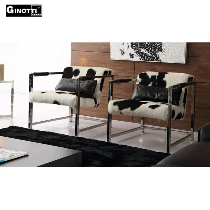 Stainless steel cowhide leather hotel armchair