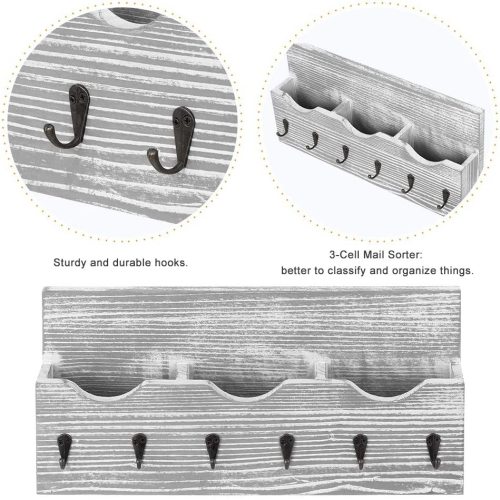 Suporte de correio montado na parede com ganchos -chave