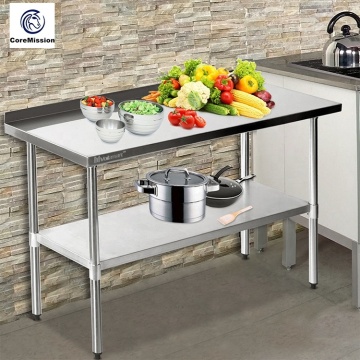 Mesa de trabalho de cozinha de aço inoxidável com backsplash