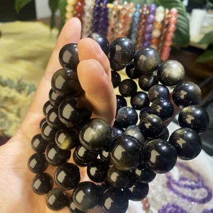 Golden Sheen Obsidian Crystal Bracelets for Women - Natural Healing Stone Jewelry