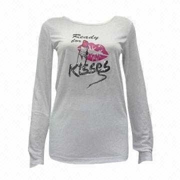 Ladies' Long-sleeved T-shirt with Sequin Embroidery and Print