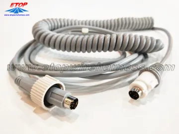 coiled cable with DIN connectors for medical machine