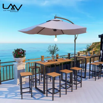 Wholesale Modern Aluminum Frame WPC Top Barstools and Table Sets for Outdoor Restaurants and Bars
