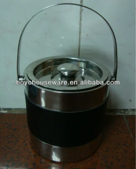 stainless steel leath body ice bucket with handle