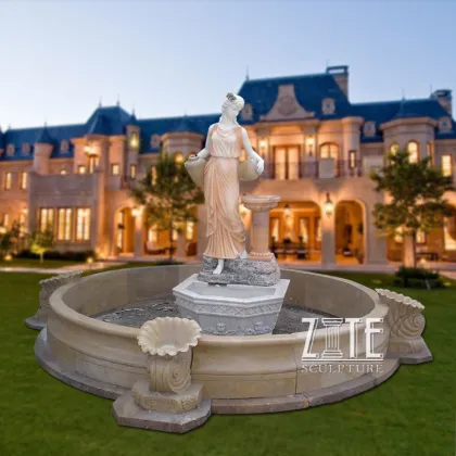 Lady Pouring Water Egypt Cream Marble Water Fountain Statues