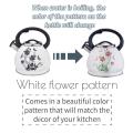 White Flower Pattern Stainless Steel Whistling Tea Kettle