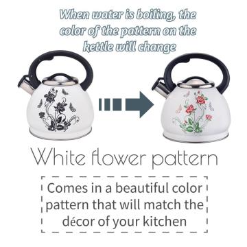 White Flower Pattern Stainless Steel Whistling Tea Kettle