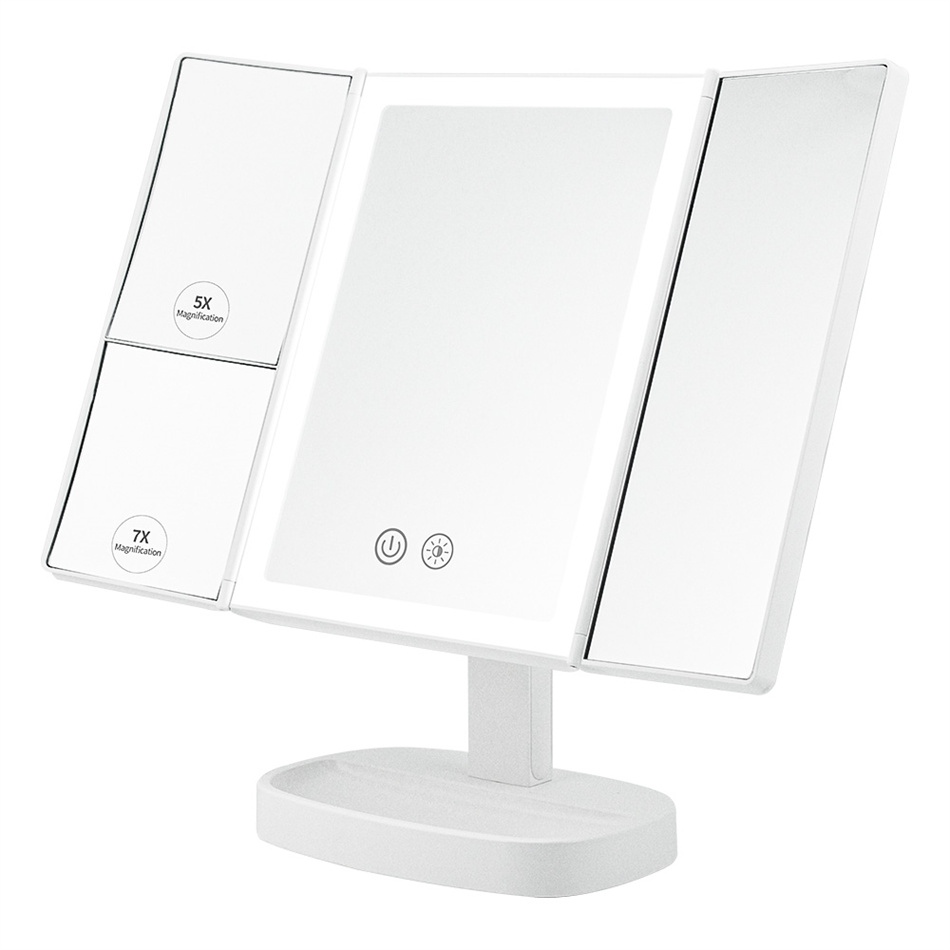LED tri-fold makeup mirror