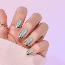 Waterproof simple lines golden french gray false nails