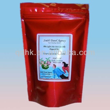 round bottom stand up coffee bag,reseable red aluminum foil bag with zipper