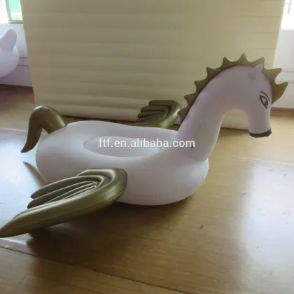 Custom White PVC Inflatable Pegasus Floating Row Swimming Pool Toys