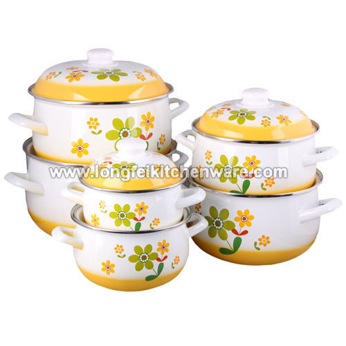 6PCS Turkish Enamel Cookware Pot Set with decals