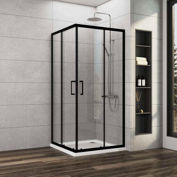 Black Modern Square Aluminum Alloy Bathroom Glass Shower Stall Kit with Frame