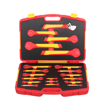 20-piece Insulated Wrench Tool Set dengan ujung terbuka 7-32mm dan kunci pas yang dapat disesuaikan dalam kotak penyimpanan plastik
