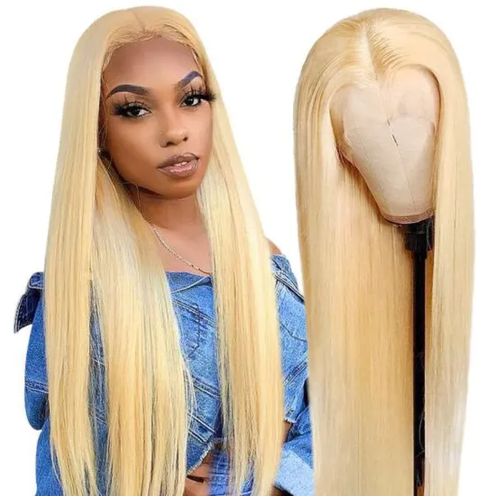 Thick Blonde Indian Human Hair Lace Wigs Vendor, 613 Remy Hair Pre Plucked 13x4 Swiss Lace Wig For Women