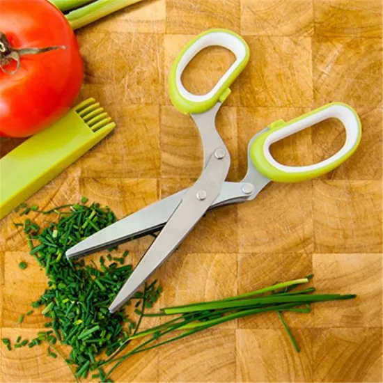 stainless steel 5 layers blades vegetable onion scallion herb shredding scissors with cleaning brush for kitchen & office