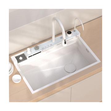 7546CM 304 Stainless Steel Nano Sink with Pull-Out Faucet and Glass Rinser: White Kitchen Sinks