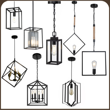 Nordic Industrial Iron Chandelier: Creative Geometric Design for Cafes and Restaurants