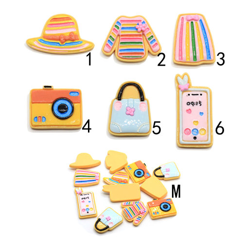 Kaiwaii Hat Skirt Camera Handbag Mobile Phone Miniature Figurine Resin Cabochon For Home DIY Scrapbooking Craft Decoration