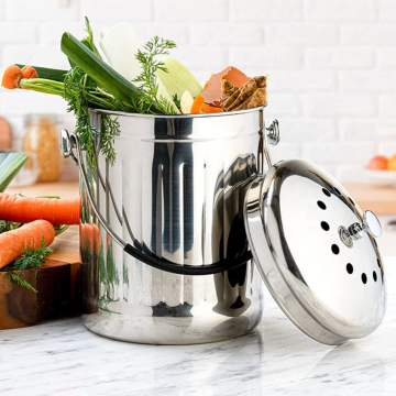 1.3 Gallon Stainless Steel Compost Bin: Kitchen Food Waste Disposal with Non-Smell Charcoal Filter and Lid