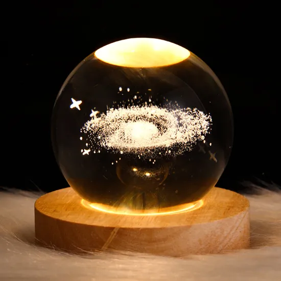 Solar-Powered 3D Art Crystal Ball Night Lamp with LED Solar System Decoration