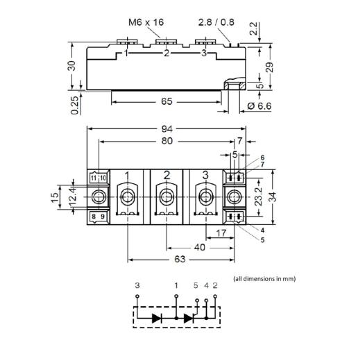 High reliability MFC200 1600V thyristor diode module