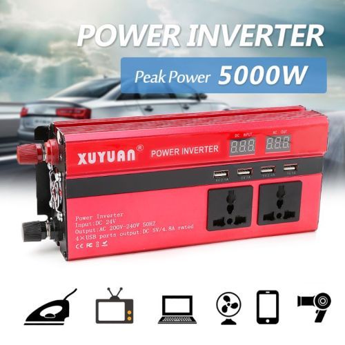 5000W Solar Car Power Inverter LED DC12V to AC110/220V Sine Wave Converter 4 USB Interfaces
