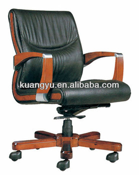 leather manager chair,wood swivel chair,wood leg chair,medium back office chair