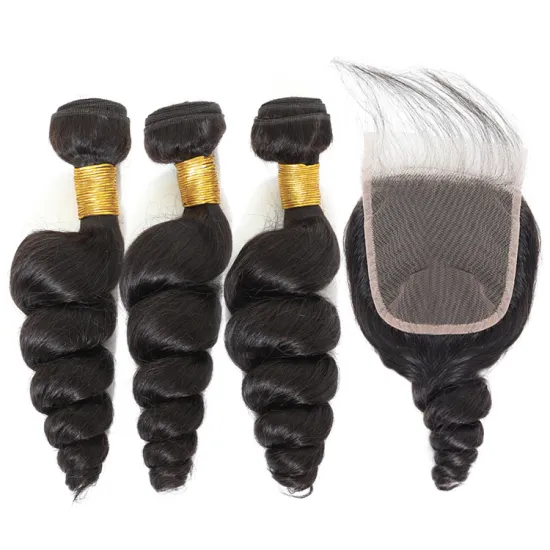 Factory Price XCCOCO Loose Wave Virgin Brazilian Cuticle Aligned Hair Bundles and 4x4 Lace Closure