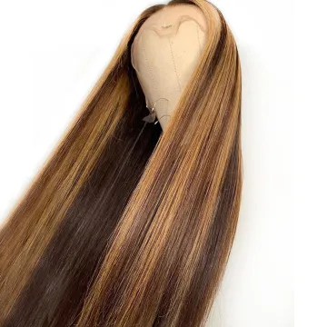 Msbeauty Human Wig Vendor Highlight Brown Wig Ombre Color Malaysian Virgin Cuticle Aligned Human Hair Wig HD Lace Front Closure