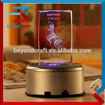 Unique design 3D laser cube with LED light base as birthday souvenir gifts