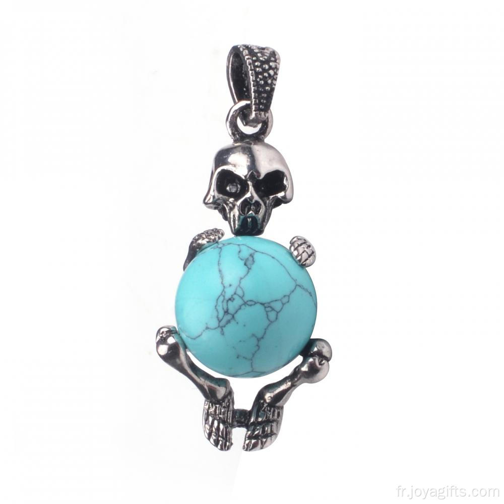 Pendentif crâne en alliage d&#39;argent avec boule turquoise naturelle