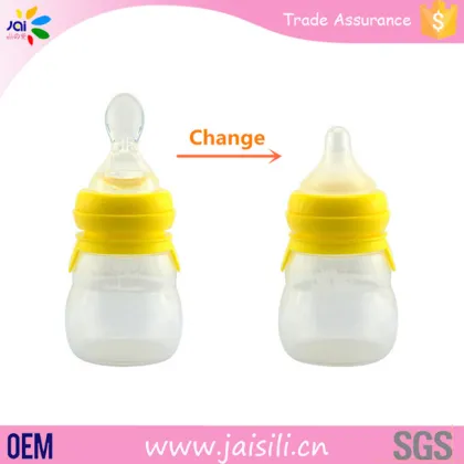 Hot Sale food grade Silicone OEM packing cereal baby feeding bottle lovely